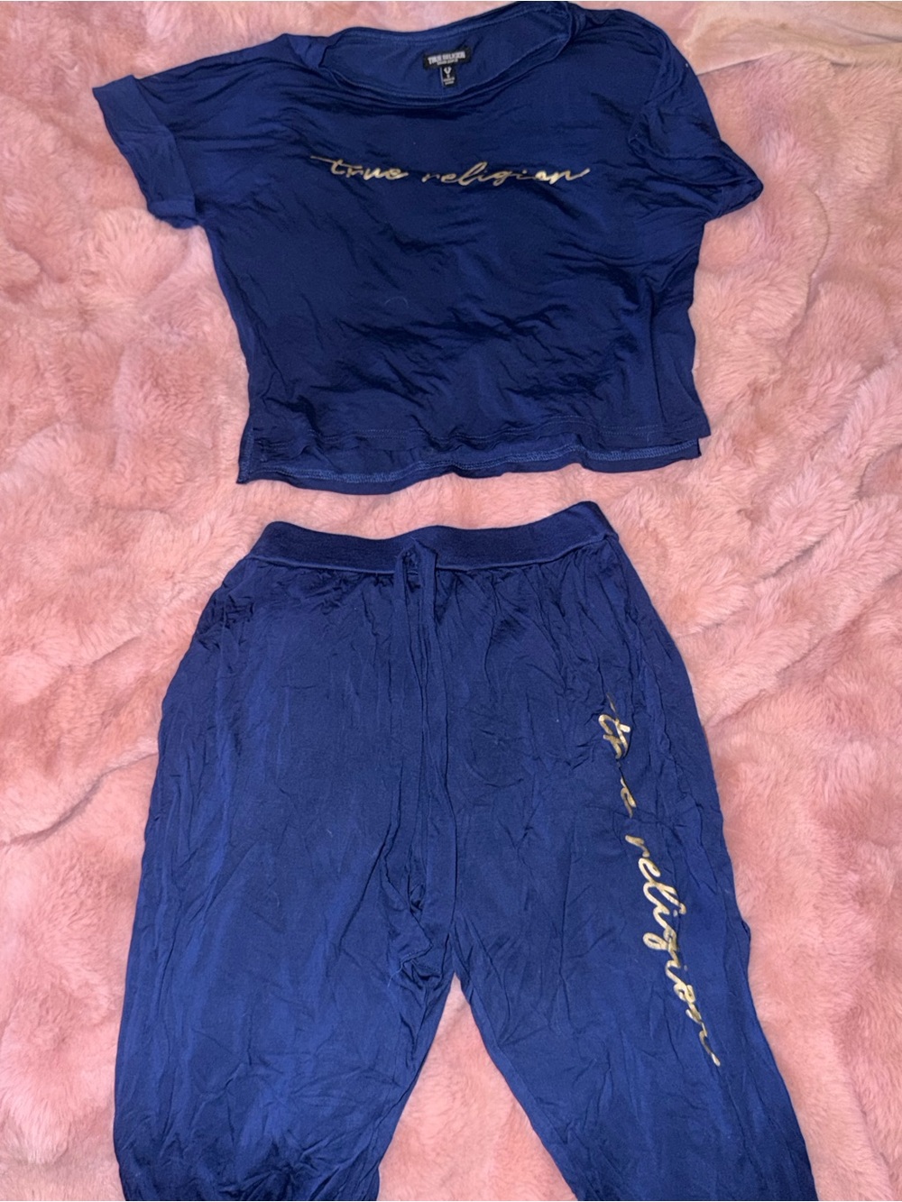 True Religion Navy Logo Jogger Set
